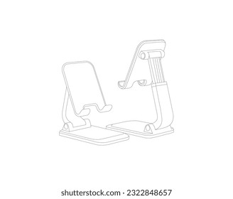 diseño de vector de base de teléfono y diseño de línea. ilustración de contorno de icono de soporte de teléfono. soporte para teléfono vectorial con fondo blanco.Soporte para teléfono celular de escritorio. Dibujo de línea, icono, logotipo, diseño, elemento.