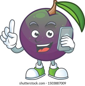 With phone star apple cartoon character with mascot