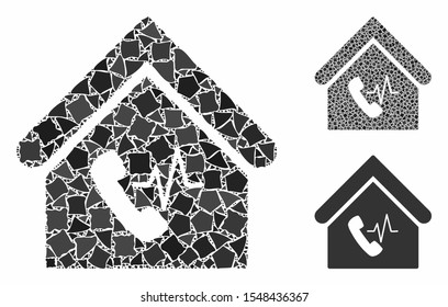 Phone station building mosaic of bumpy pieces in different sizes and color tints, based on phone station building icon. Vector bumpy pieces are united into mosaic.