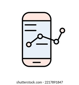 Phone with statistical charts line icon. Diagram, statistics, infographics, bar, pie, chart, personal growth, marketing, decline, growth, arrow, data analysis, database. Infographics concept.