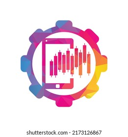 Phone Stats gear shape concept logo design template. Mobile finance logo icon design vector.	