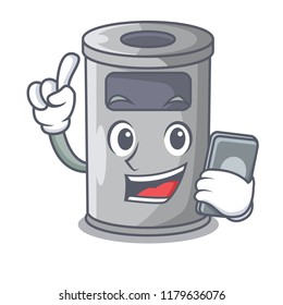 With phone steel trash can with lid cartoon