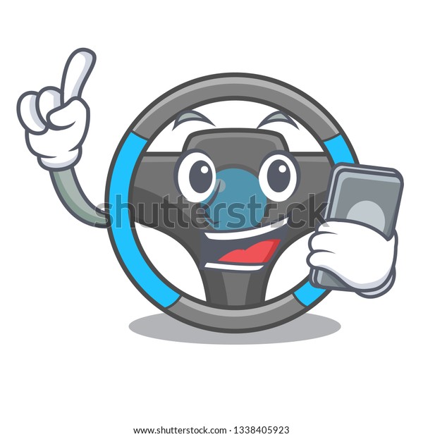 With phone
steering wheel isolated in the
cartoon