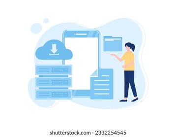 Ilustración plana del concepto de tendencia de almacenamiento telefónico