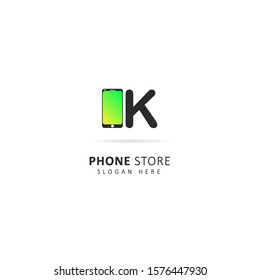 Phone store logo with initial letter k, Design vector symbol template 