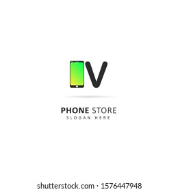 Phone store logo with initial letter v, Design vector symbol template 