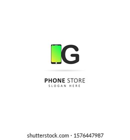 Phone store logo with initial letter g, Design vector symbol template 
