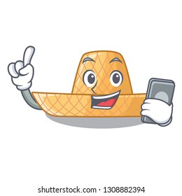 With phone straw hat isolated with the character