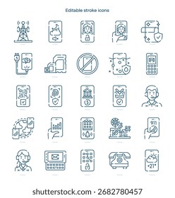 Phone stroke icon. Phone line icon set. editable stroke icon pack