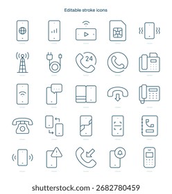 Icono de golpe de teléfono. Conjunto de iconos de línea de teléfono. paquete de iconos de trazo editable