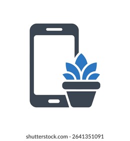 Phone with succulent plant in a pot icon