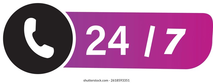 Phone Support 24 hours a day and 7 days a week. Vector modern supports the red circle icon. black outline filled version.
