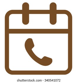 Phone Support Date vector icon. Style is flat symbol, brown color, rounded angles, white background.