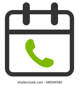 Phone Support Date vector icon. Style is bicolor flat symbol, eco green and gray colors, rounded angles, white background.