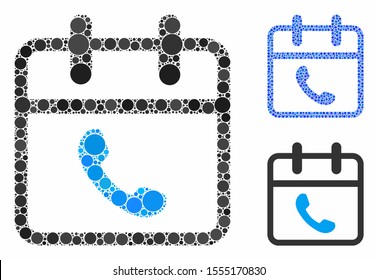 Phone support day composition of small circles in different sizes and color hues, based on phone support day icon. Vector small circles are composed into blue illustration.