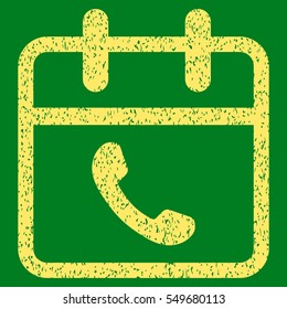 Phone Support Day grainy textured icon for overlay watermark stamps. Flat symbol with scratched texture. Dotted vector yellow ink rubber seal stamp with grunge design on a green background.