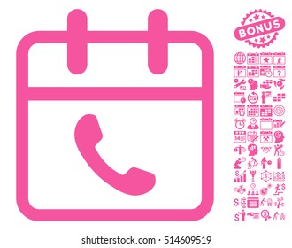 Phone Support Day icon with bonus calendar and time management clip art. Vector illustration style is flat iconic symbols, pink color, white background.