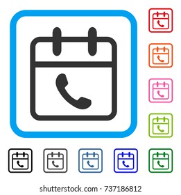 Phone Support Day icon. Flat gray iconic symbol in a light blue rounded rectangle. Black, gray, green, blue, red, orange color variants of Phone Support Day vector.