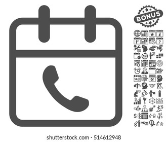 Phone Support Day pictograph with bonus calendar and time management pictogram. Vector illustration style is flat iconic symbols, gray color, white background.