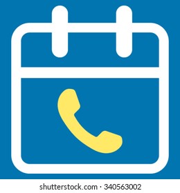Phone Support Day vector icon. Style is bicolor flat symbol, yellow and white colors, rounded angles, blue background.