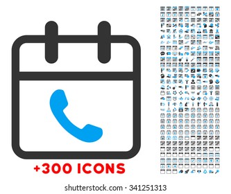 Phone Support Day vector icon with additional 300 date and time management pictograms. Style is bicolor flat symbols, blue and gray colors, rounded angles, white background.
