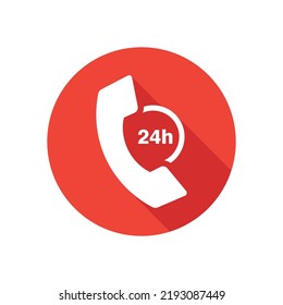 Phone support flat icon in round button with long shadow.