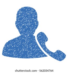 Phone Support grainy textured icon for overlay watermark stamps. Flat symbol with dust texture. Dotted vector blue ink rubber seal stamp with grunge design on a white background.