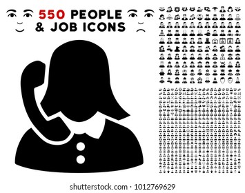 Phone Support icon with 550 bonus pity and glad person icons. Vector illustration style is flat black iconic symbols.