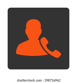 Phone Support icon from Commerce Buttons OverColor Set. Vector style is orange and gray colors, flat square rounded button, white background.