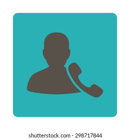 Phone Support icon from Commerce Buttons OverColor Set. Vector style is grey and cyan colors, flat square rounded button, white background.