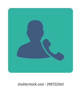 Phone Support icon from Commerce Buttons OverColor Set. Vector style is cobalt and cyan colors, flat square rounded button, white background.