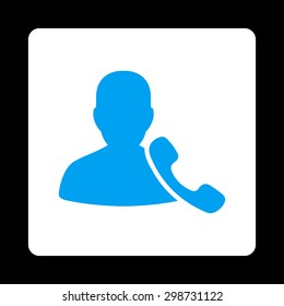Phone Support icon from Commerce Buttons OverColor Set. Vector style is blue and white colors, flat square rounded button, black background.