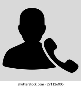 Phone Support icon from Commerce Set. Vector style: flat symbol, black color, rounded angles, light gray background.