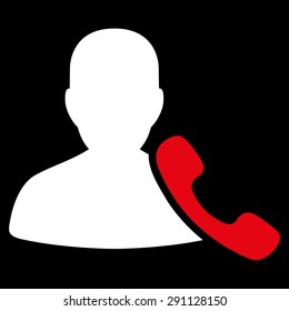 Phone Support icon from Commerce Set. Vector style: bicolor flat symbol, red and white colors, rounded angles, black background.