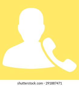 Phone Support icon from Commerce Set. Vector style: flat symbol, white color, rounded angles, yellow background.
