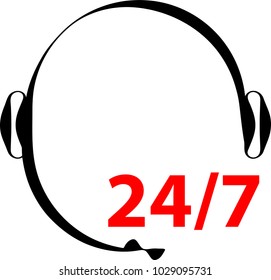 Phone Support Icon, Responsive 24/7, Twenty Four Hours A Day Throughout The Year Vector Art Illustration