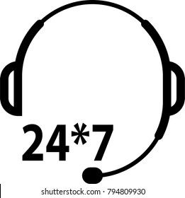 Phone Support Icon, Responsive 24/7, Twenty Four Hours A Day Throughout The Year Vector Art Illustration