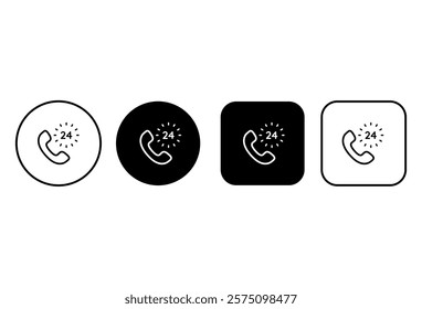 Phone support icons buttons. Editable stroke. 24 hours online talk. Phone call icons