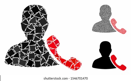 Phone support mosaic of inequal elements in variable sizes and color tinges, based on phone support icon. Vector inequal items are organized into illustration.