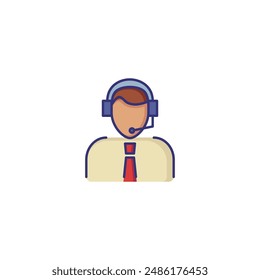 Phone support operator line icon. Character in tie with headset. Occupation concept. Can be used for topics like customer service, hotline, help, call center