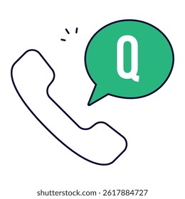Phone Support Question. Phone receiver with Q speech bubble for inquiry or customer call query