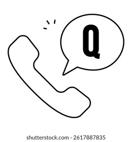 Phone Support Question. Phone receiver with Q speech bubble for inquiry or customer call query