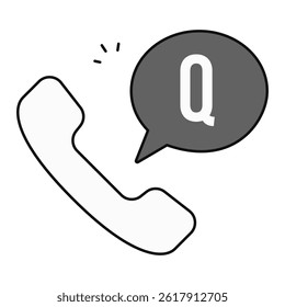 Phone Support Question. Phone receiver with Q speech bubble for inquiry or customer call query