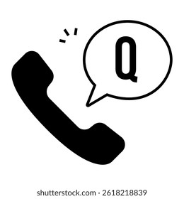 Phone Support Question. Phone receiver with Q speech bubble for inquiry or customer call query