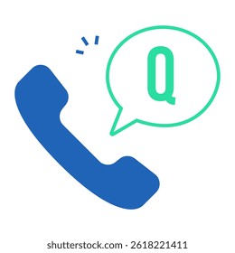 Phone Support Question. Phone receiver with Q speech bubble for inquiry or customer call query