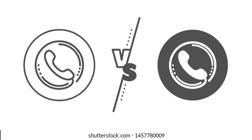 Phone support sign. Versus concept. Call center service line icon. Feedback symbol. Line vs classic call center icon. Vector