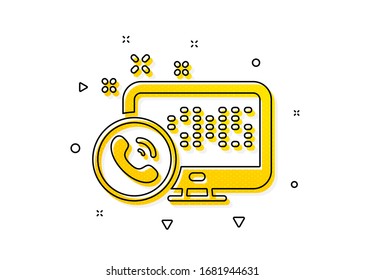 Phone support sign. Web call center service icon. Feedback symbol. Yellow circles pattern. Classic web call icon. Geometric elements. Vector