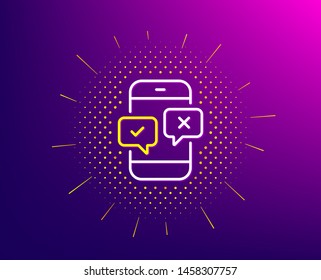 Phone Survey Line Icon. Halftone Pattern. Select Answer Sign. Business Interview Symbol. Gradient Background. Phone Survey Line Icon. Yellow Halftone Pattern. Vector