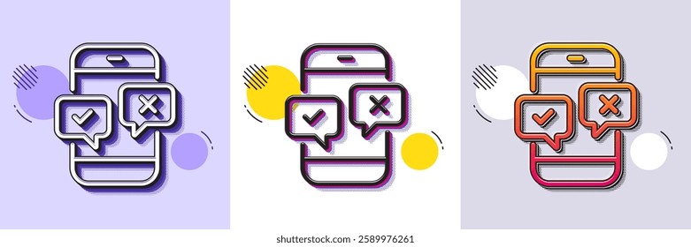 Phone survey line icon. Halftone dotted pattern. Gradient icon with grain shadow. Select answer sign. Business interview symbol. Line phone survey icon. Various designs. Vector