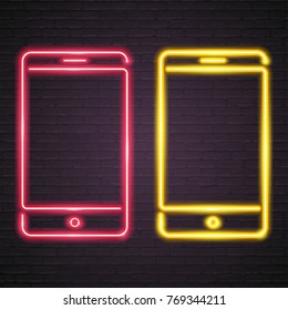 Phone Symbol Neon Light Glowing Illustration Icon Red and Yellow Colour 